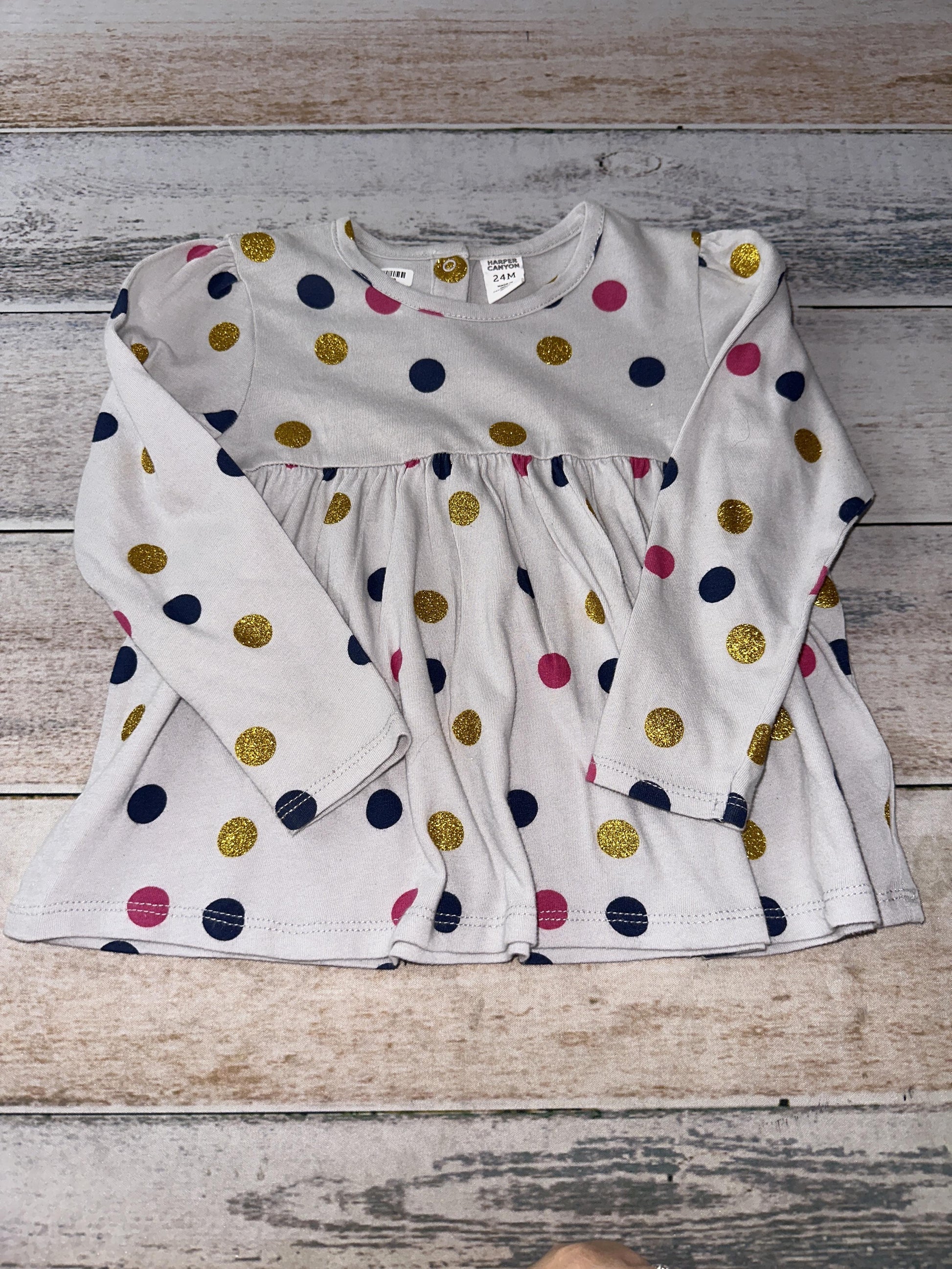 Harper Canyon Girls Grey | polka dot | Sparkle Long Sleeve T-Shirt Size: 24 months Grey | polka dot | Sparkle