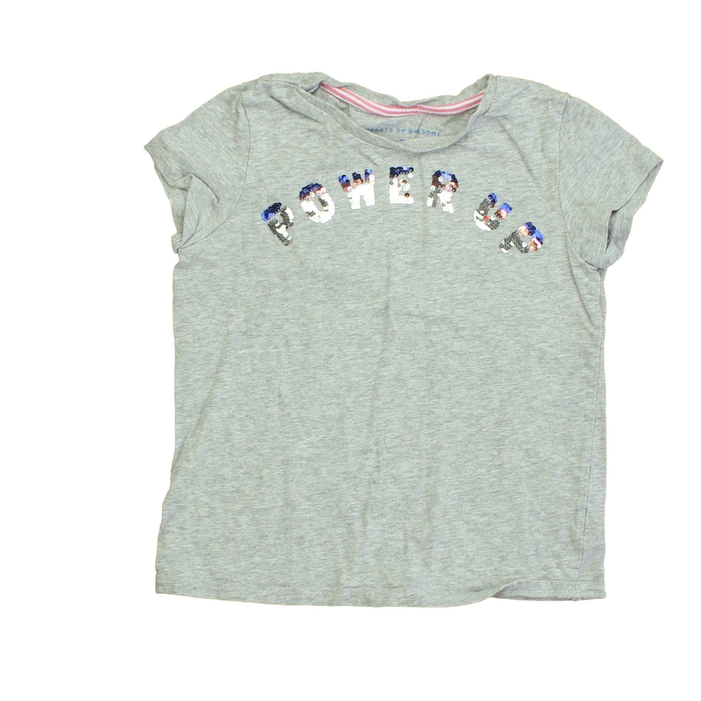 Rockets Of Awesome Girls Grey | Power Up | Sequins T-Shirt Size: 8 Years