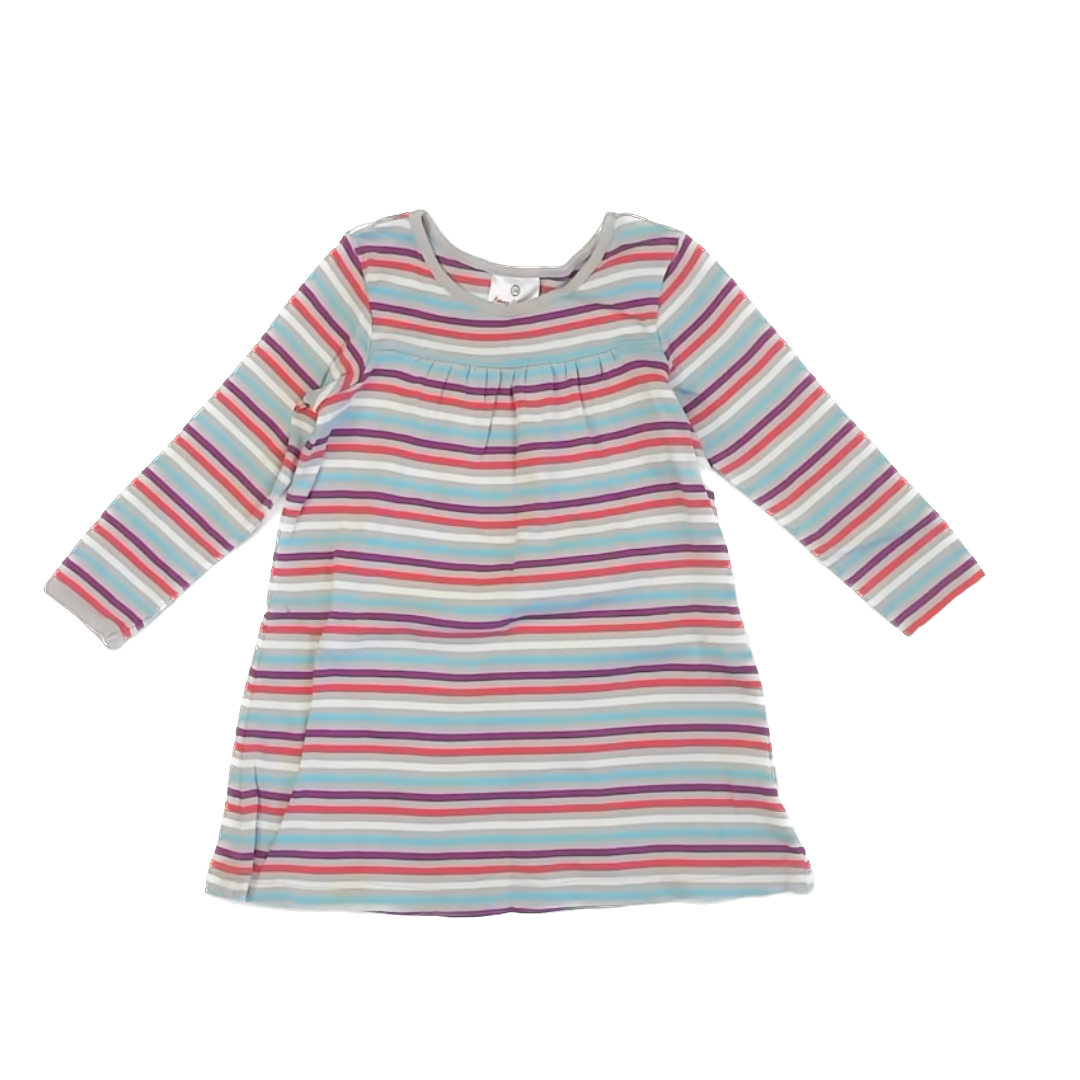 Hanna Andersson Girls Grey | Purple | Blue Stripe Dress Size: 100 (4T) Grey | Purple | Blue Stripe