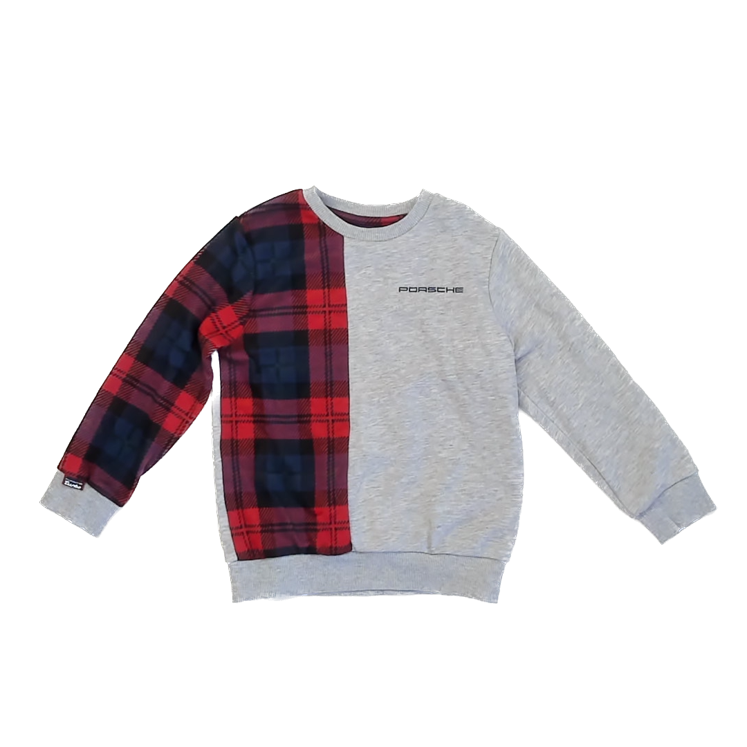 Porsche Boys Grey | Red & Blue Plaid Sweatshirt Size: 8-10 Years Grey | Red & Blue Plaid