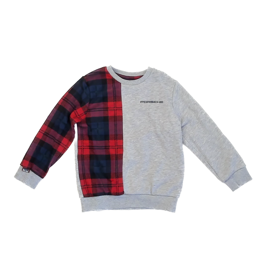 Porsche Boys Grey | Red & Blue Plaid Sweatshirt Size: 8-10 Years Grey | Red & Blue Plaid