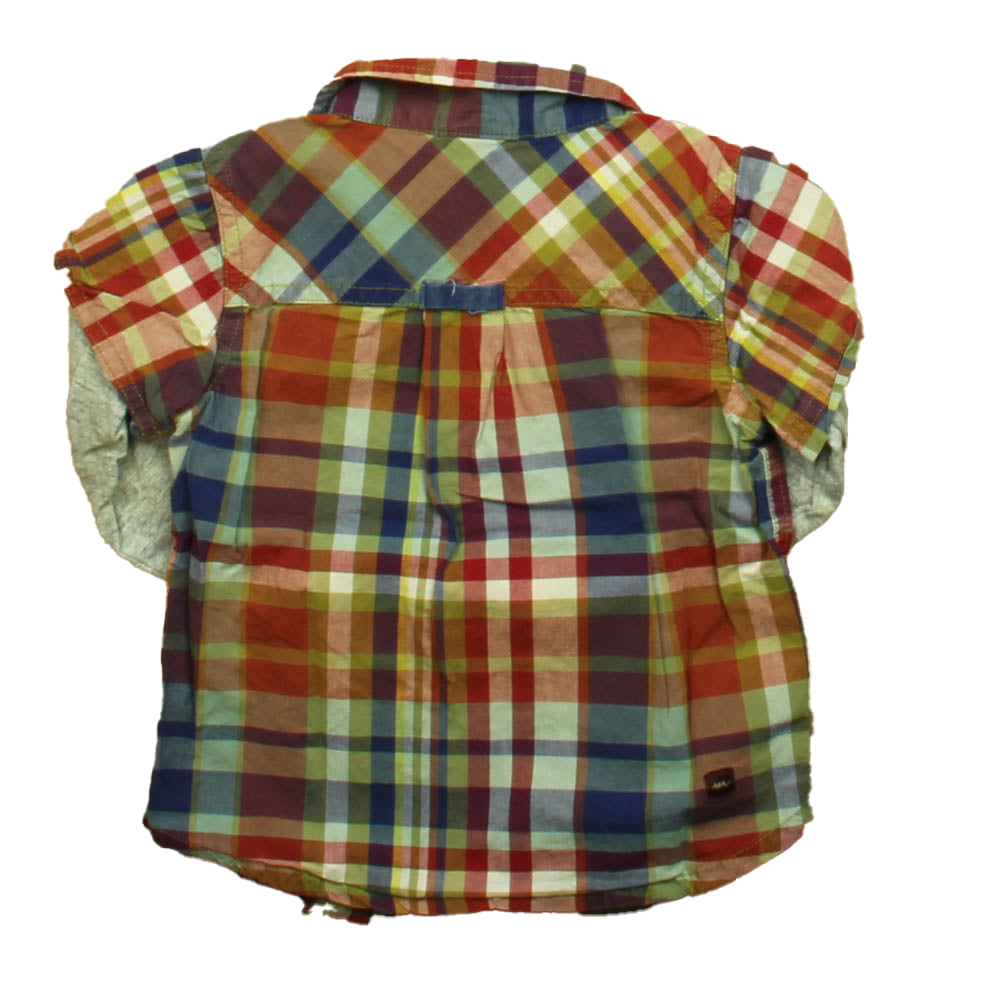 Tea Boys Grey | Red | Blue Button Down Long Sleeve Size: 12-18 Months Grey | Red | Blue