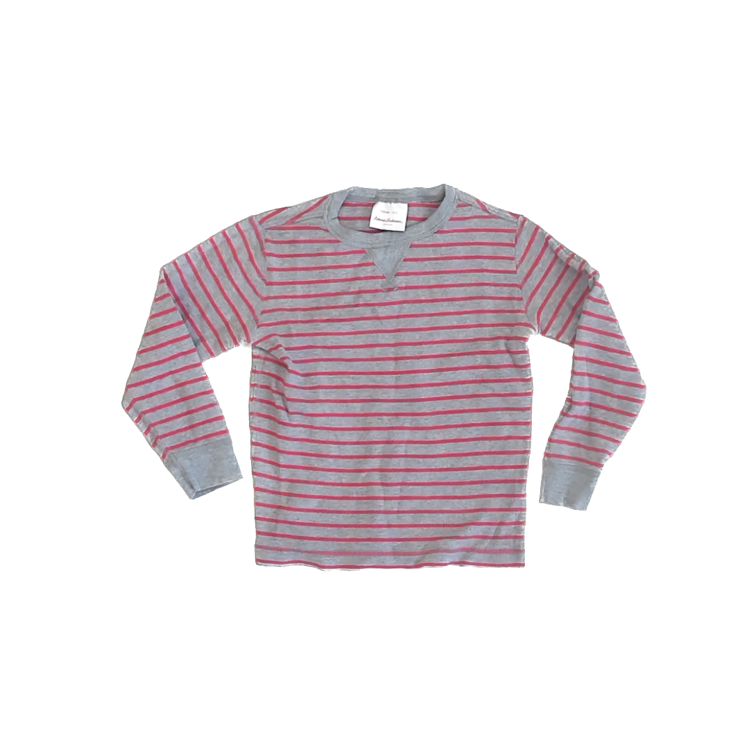 Hanna Andersson Boys Grey | Red Striped Long Sleeve Shirt Size: 5T Grey | Red Striped