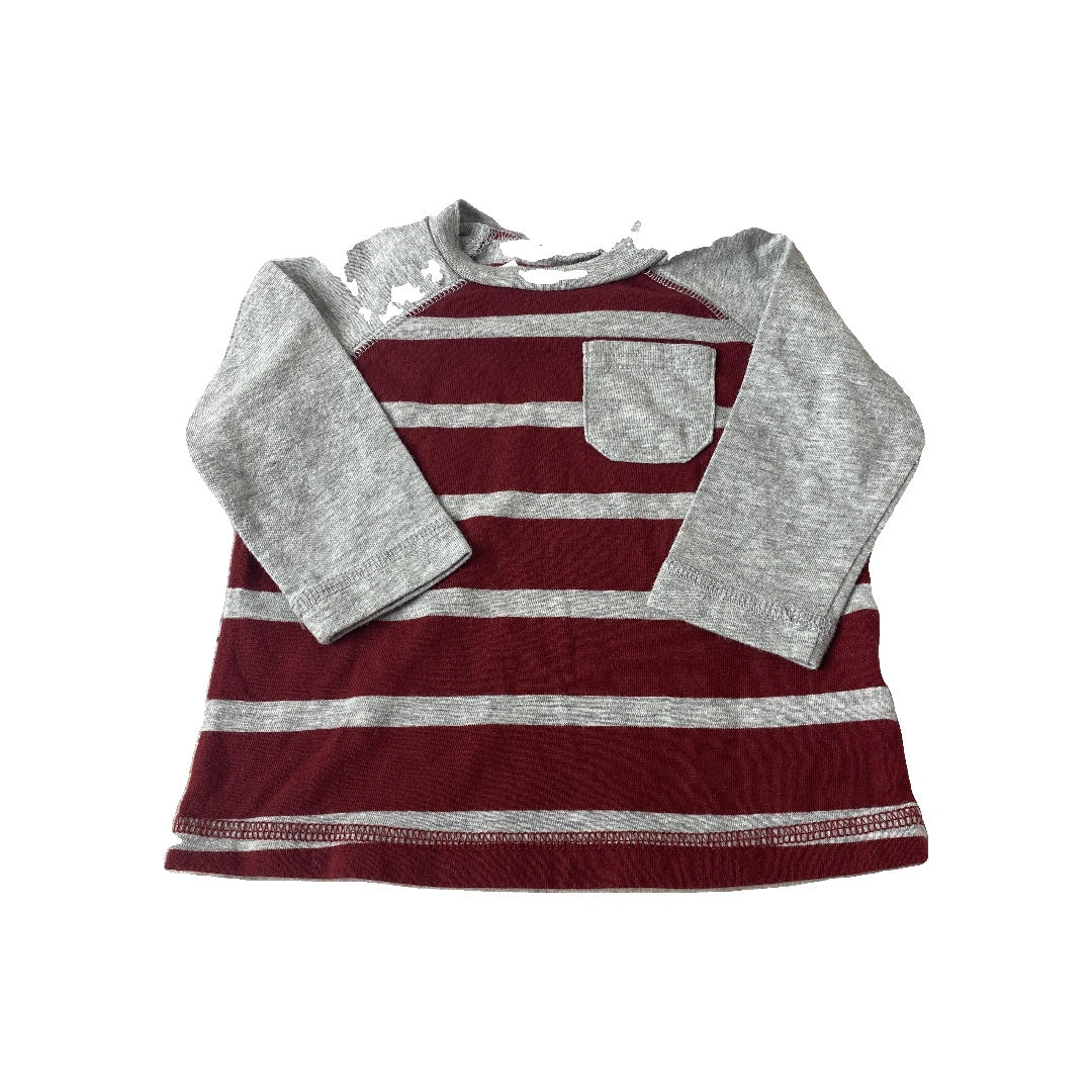 Okie Dokie Boys Grey | Red | Striped Long Sleeve Shirt Size: 6 months Grey | Red | Striped