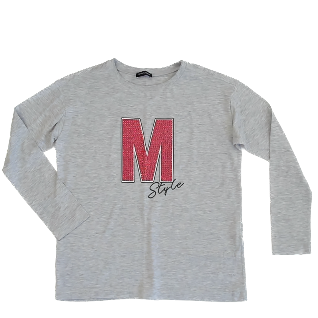 Monnalisa Girls Grey | Red Long Sleeve Shirt Size: 12 Years Grey | Red