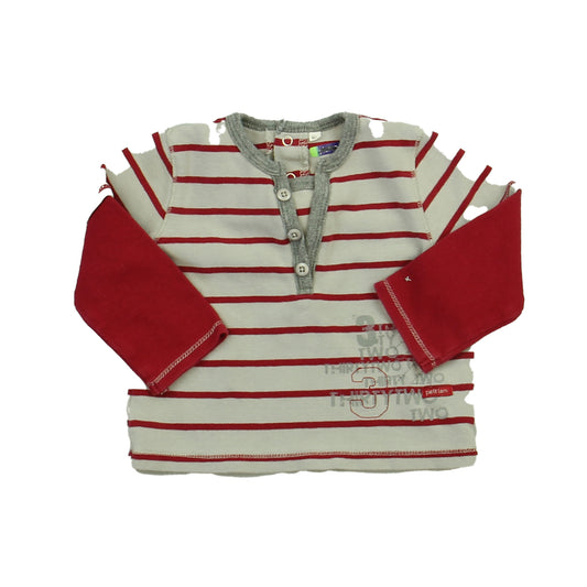 Petit Lem Boys Grey | Red Long Sleeve T-Shirt Size: 6 Months Grey | Red