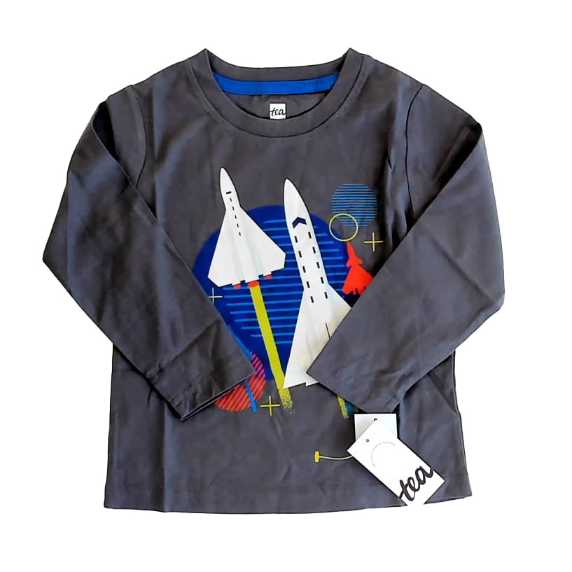 Tea Collection Boys Grey Rocket Long Sleeve T-Shirt Size: 18-24 Months Grey Rocket