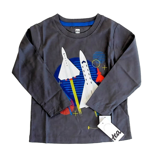 Tea Collection Boys Grey Rocket Long Sleeve T-Shirt Size: 18-24 Months Grey Rocket