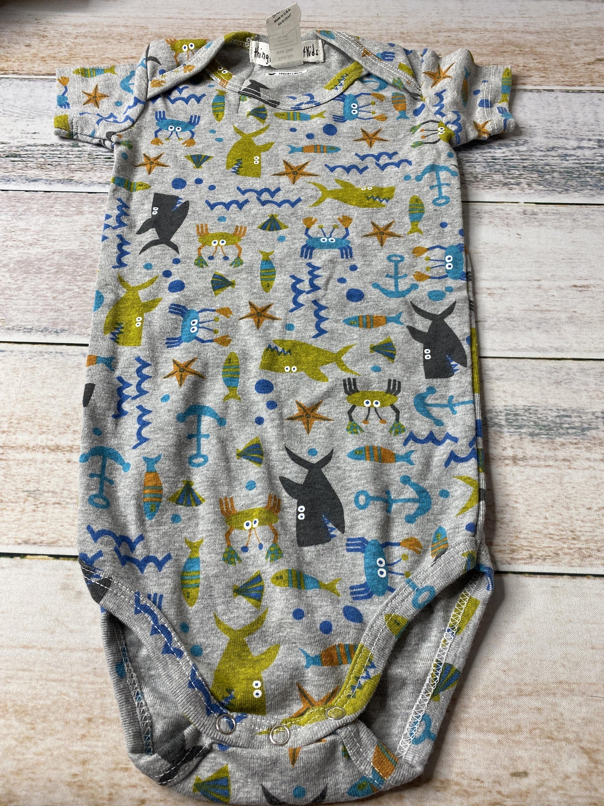 Thingamajiggiestkids Boys Grey | Sea Animals Onesie Size: 24 months Grey | Sea Animals