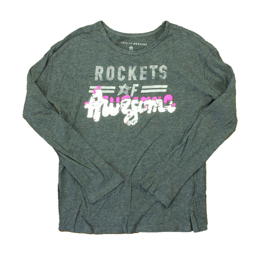 Rockets Of Awesome Girls Grey | Sequins Long Sleeve T-Shirt Size: 8 Years