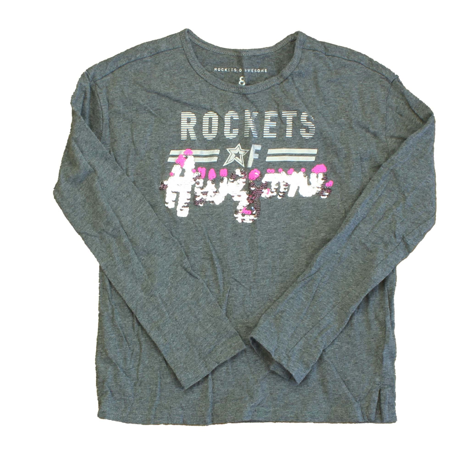 Rockets Of Awesome Girls Grey | Silver | Pink | Sequins Long Sleeve T-Shirt Size: 4T Grey | Silver | Pink | Sequins