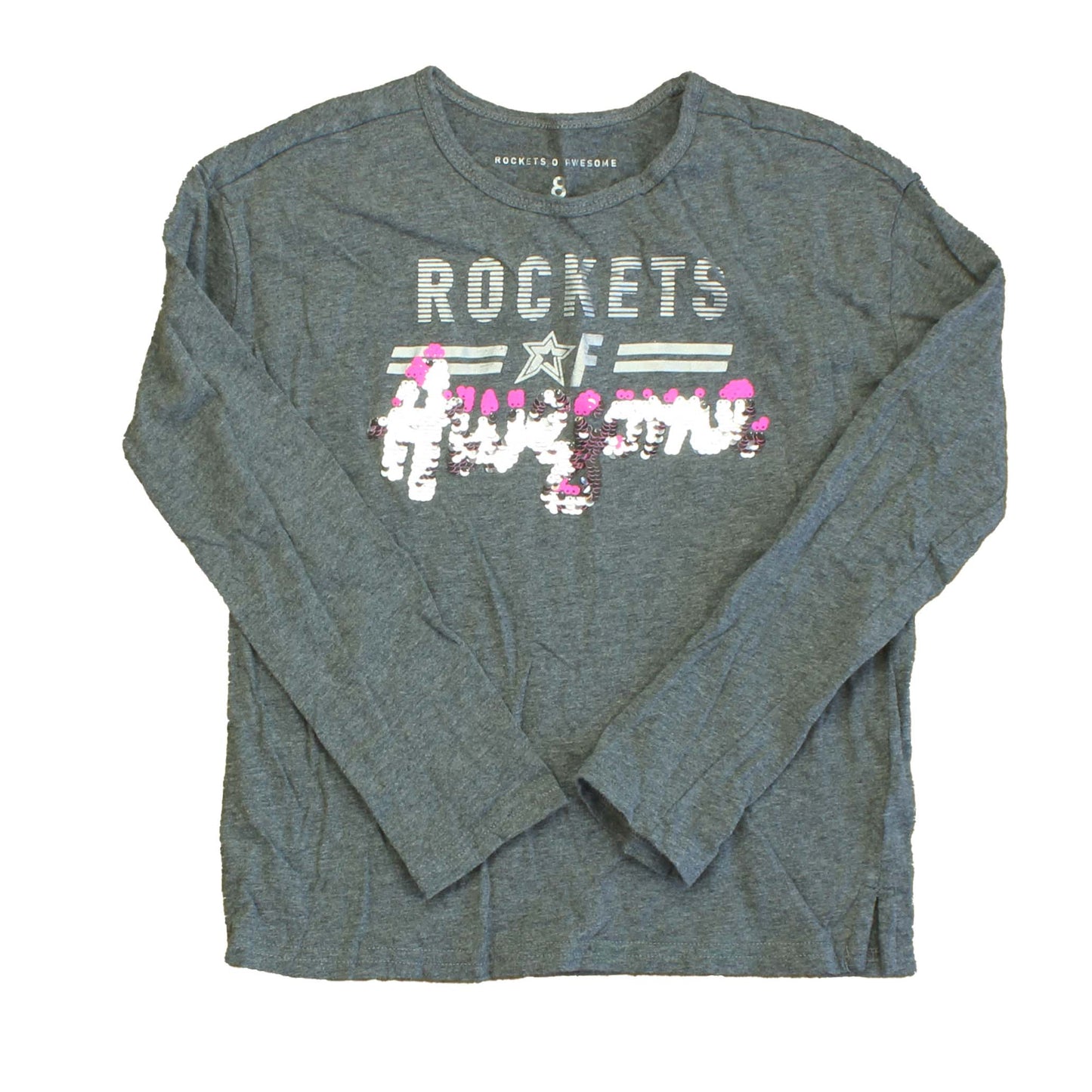 Rockets Of Awesome Girls Grey | Silver | Pink | Sequins Long Sleeve T-Shirt Size: 4T Grey | Silver | Pink | Sequins