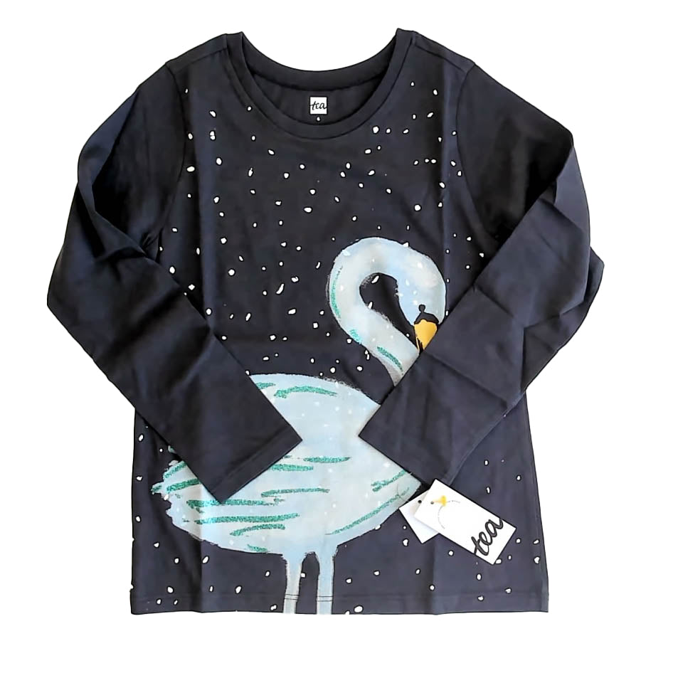 Tea Collection Girls Grey Snow Swan Glitter Long Sleeve T-Shirt Size: 6 Years Grey Snow Swan Glitter