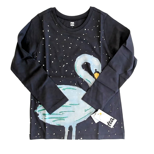 Tea Collection Girls Grey Snow Swan Glitter Long Sleeve T-Shirt Size: 6 Years Grey Snow Swan Glitter