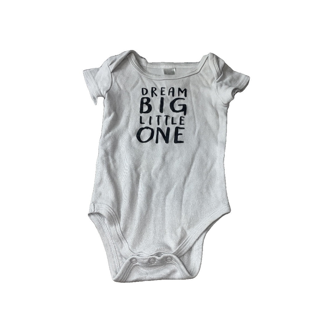 Unisex Grey | Text Onesie Size: 0-3 months Grey | Text
