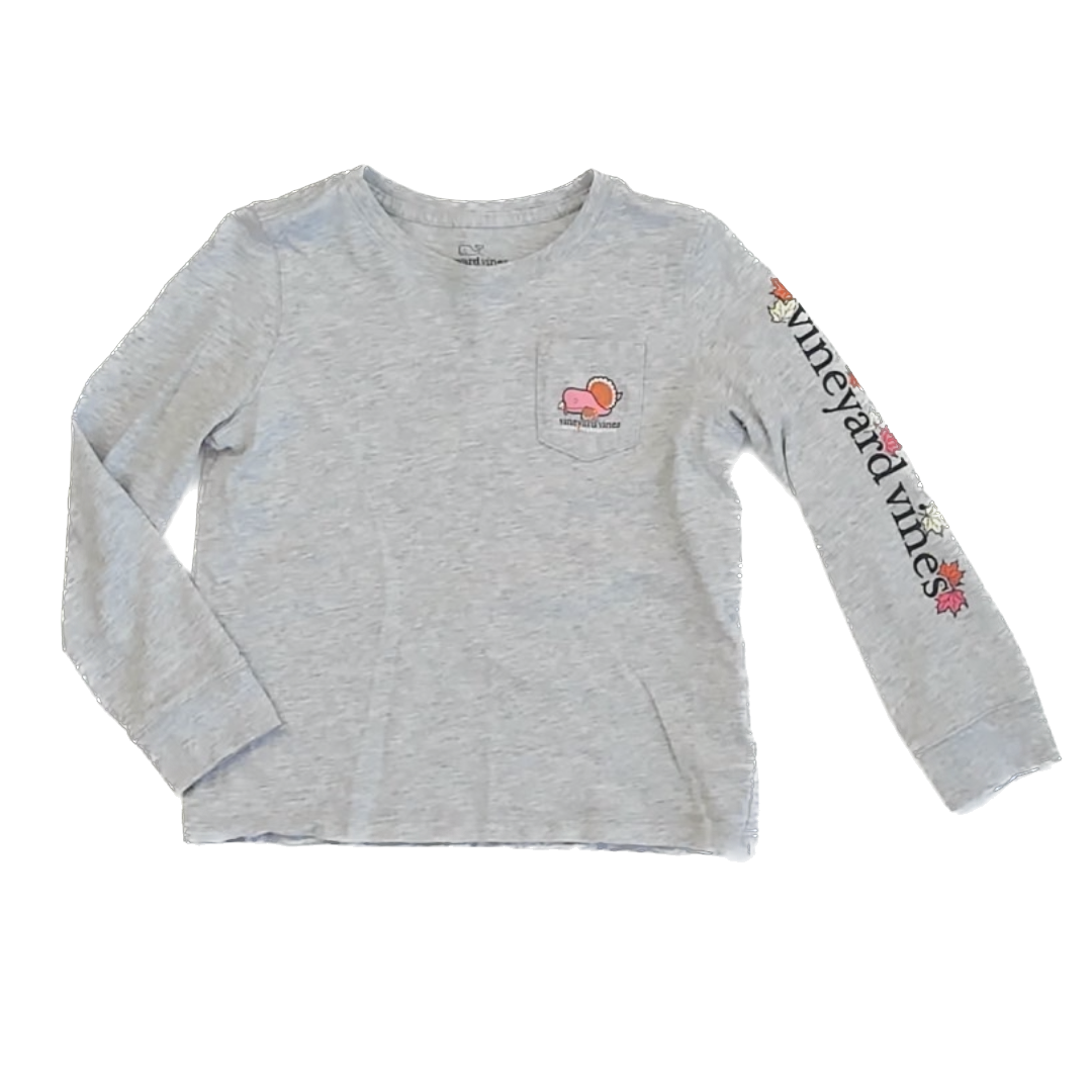 Vineyard Vines Girls Grey Thanksgiving Long Sleeve T-Shirt Size: 4T Grey Thanksgiving