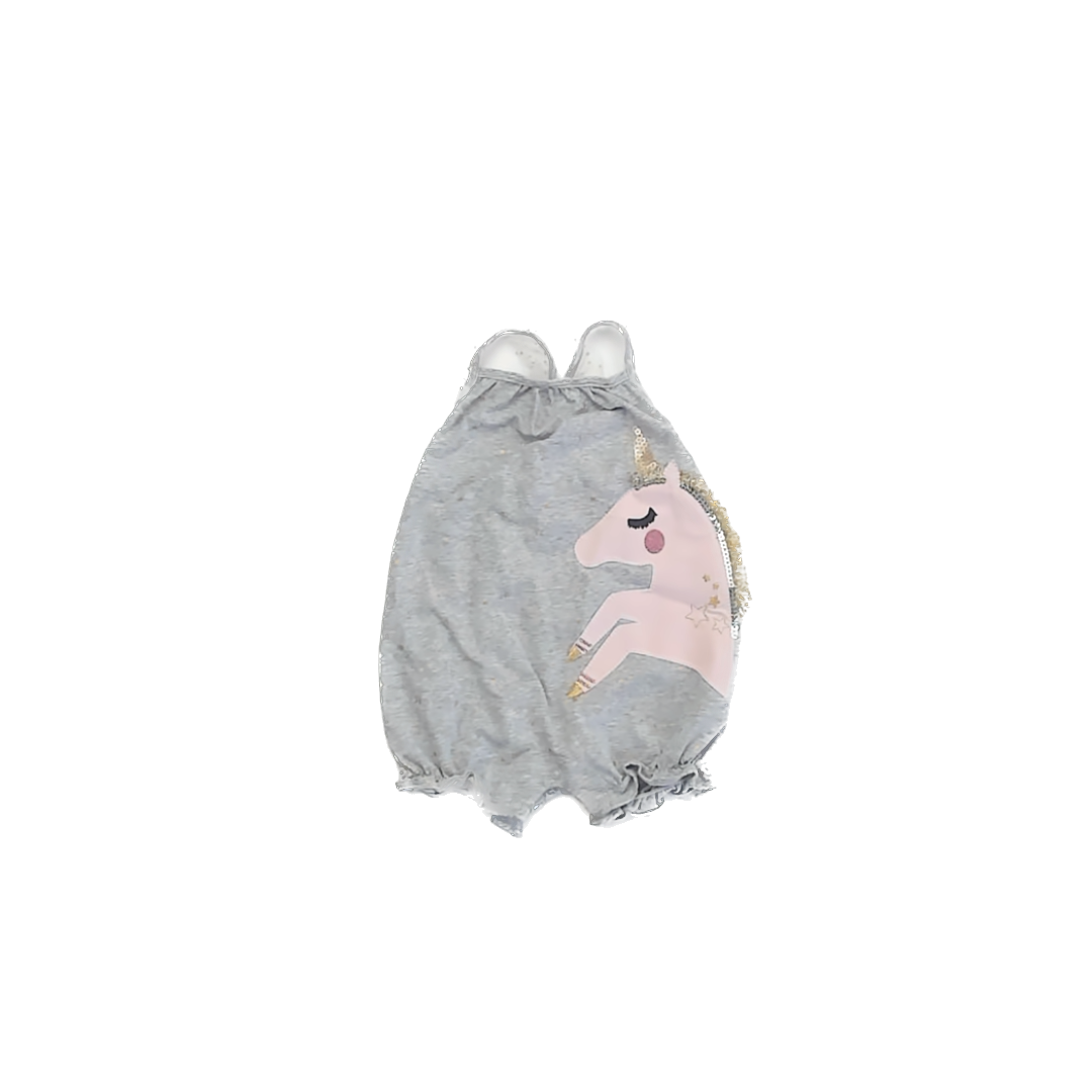 Mudpie Girls Grey Unicorn Romper Size: 9-12 Months Grey Unicorn