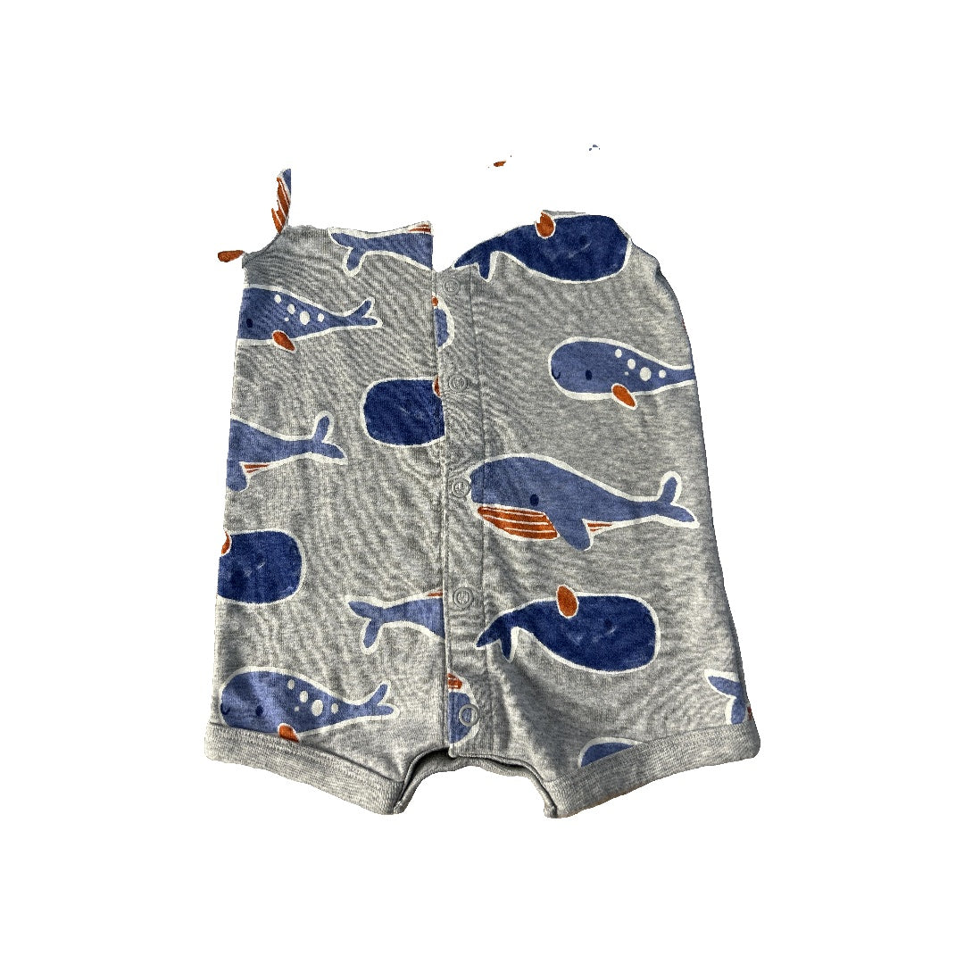 Carters Unisex Grey | whales Romper Size: 0-3 months Grey | whales
