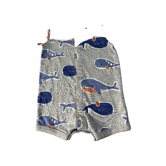 Carters Unisex Grey | whales Romper Size: 0-3 months Grey | whales