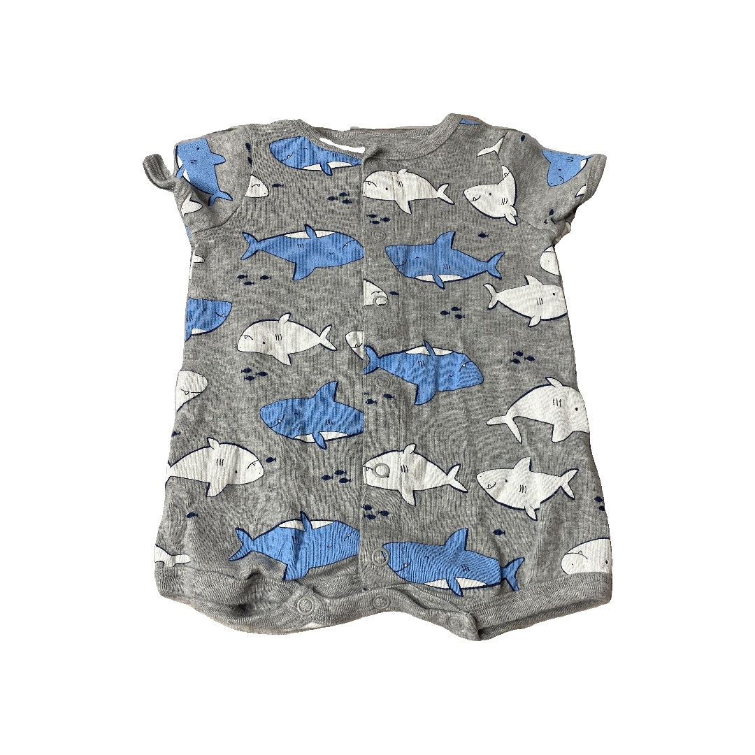 Carters Boys Grey | White | Blue | Sharks Romper Size: 3 months Grey | White | Blue | Sharks