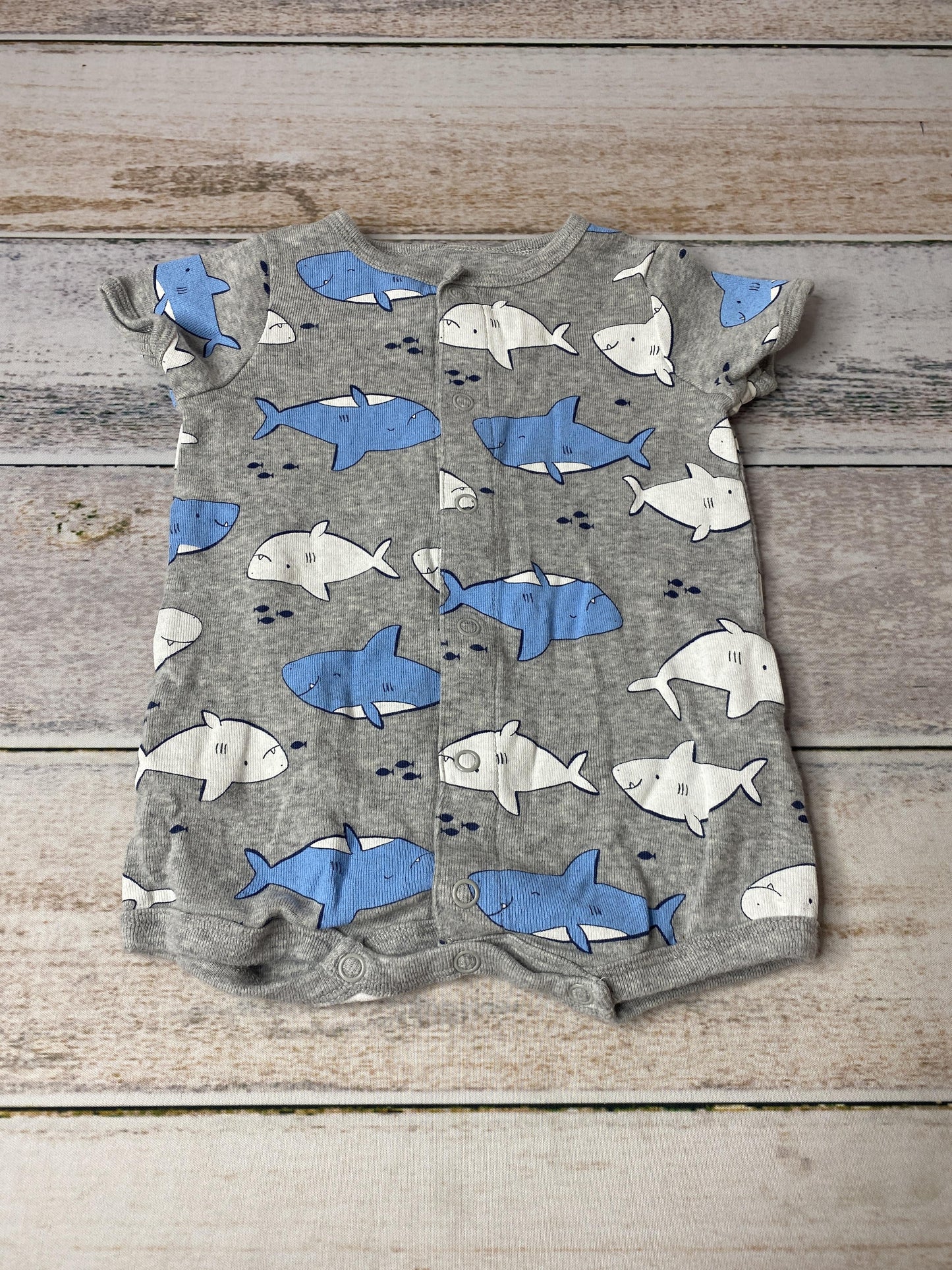 Carters Boys Grey | White | Blue | Sharks Romper Size: 3 months Grey | White | Blue | Sharks