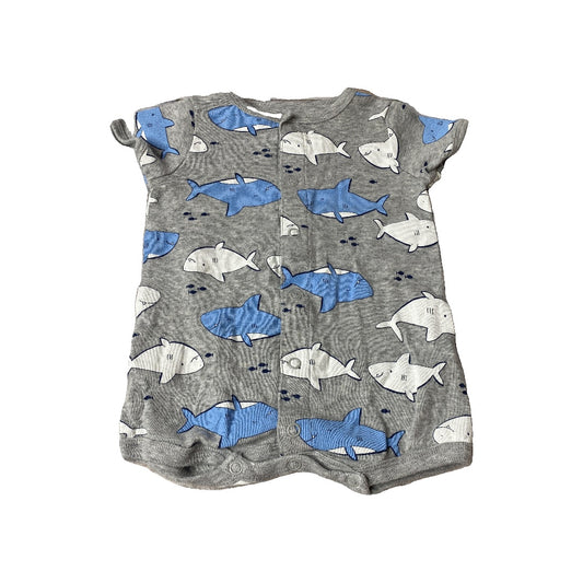 Carters Boys Grey | White | Blue | Sharks Romper Size: 3 months Grey | White | Blue | Sharks