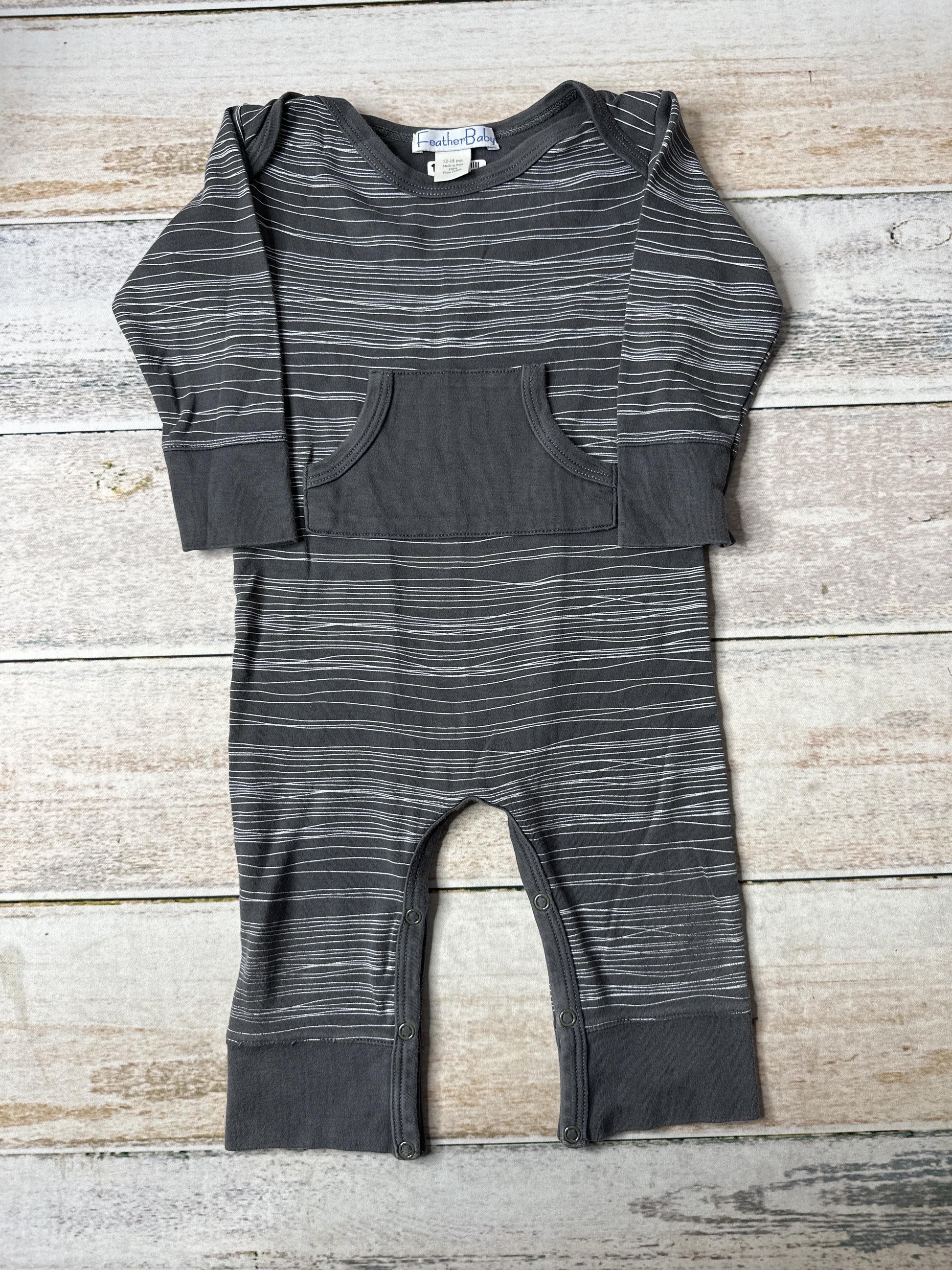 Feather Baby Boys Grey | White | Graphic Long Sleeve Outfit Size: 12-18 months Grey | White | Graphic