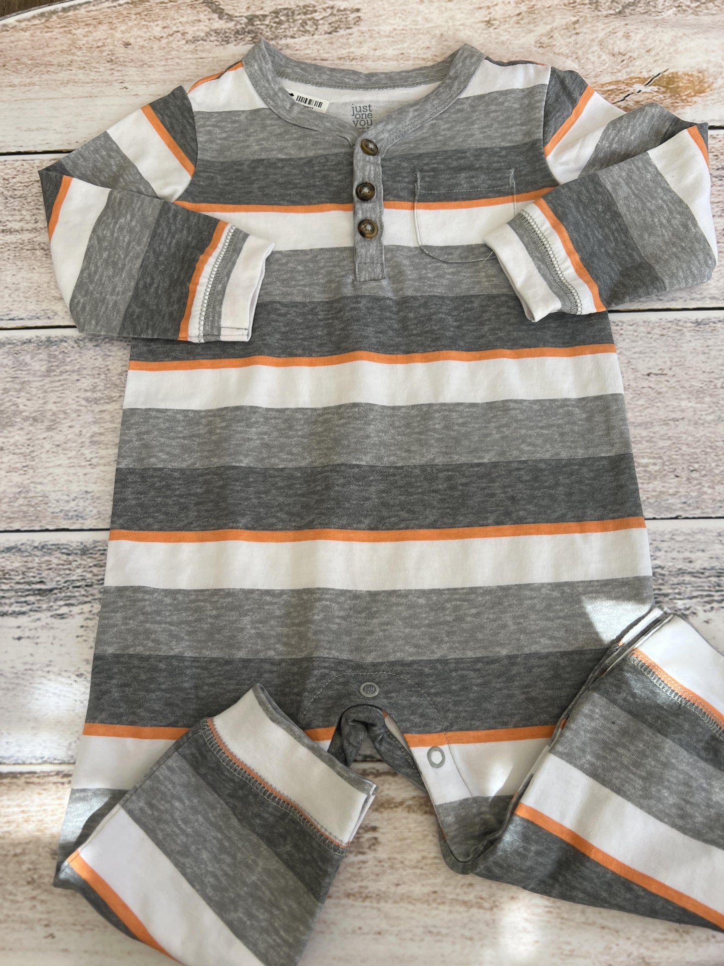 Just Born Boys Grey | White | orange | Stripe Long Sleeve Outfit Size: 12 months Grey | White | orange | Stripe