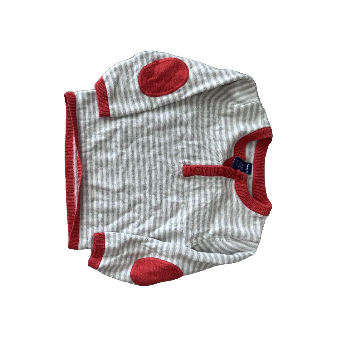 Old Navy Unisex Grey | White | Stripe | Red Sweater Size: 12-18 months Grey | White | Stripe | Red
