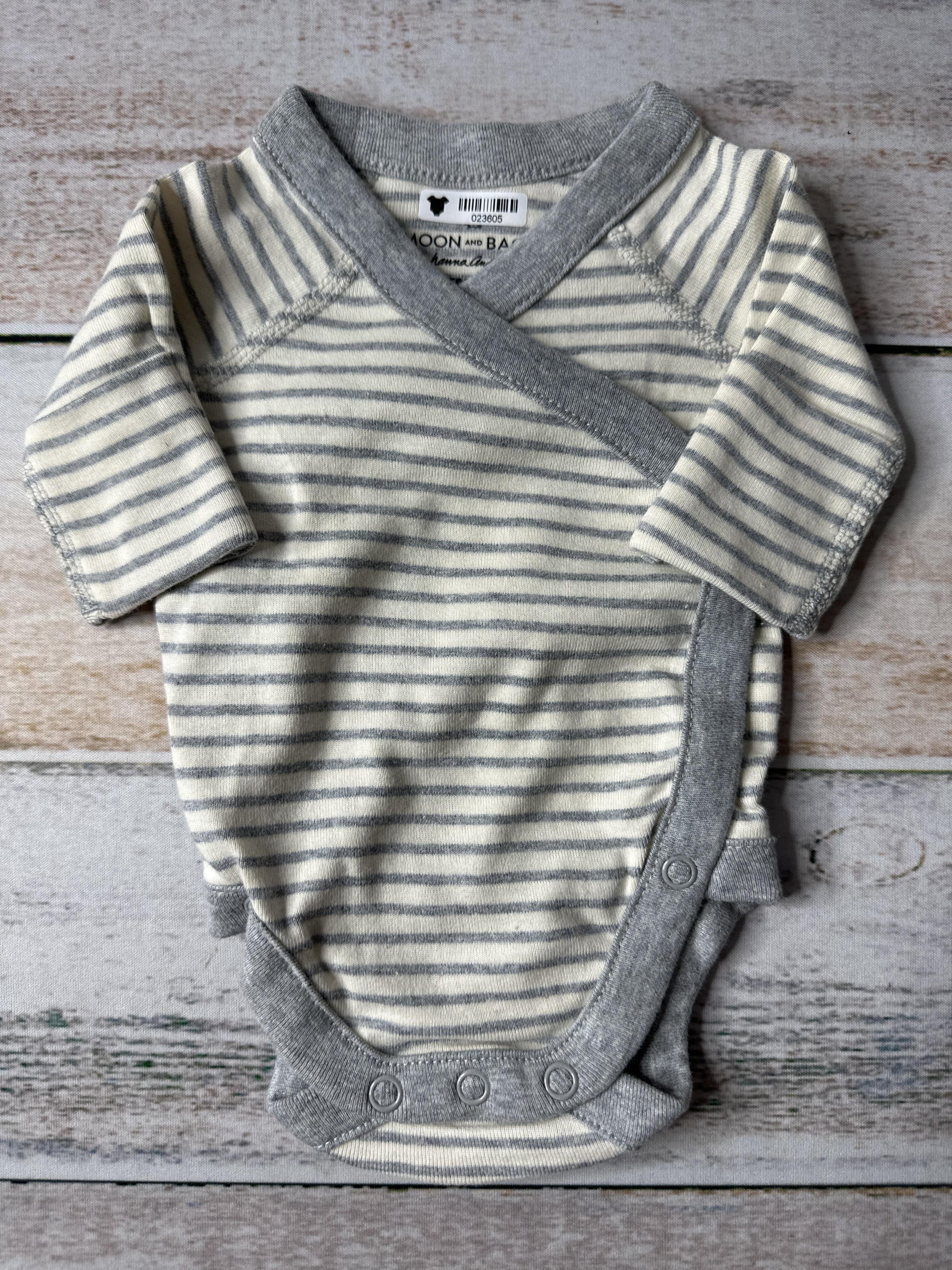 Moon and back Unisex Grey | White | Stripe Onesie Size: Preemie Grey | White | Stripe