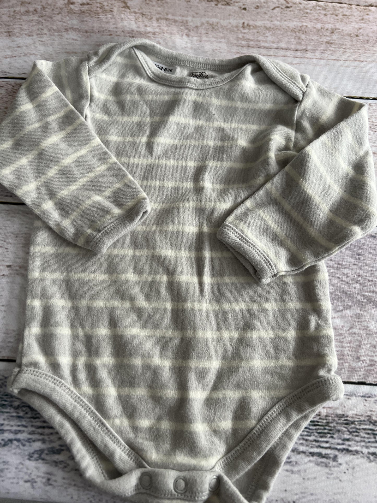 Touched by Nature Unisex Grey | White | Stripe Onesie Size: 6-9 months Grey | White | Stripe