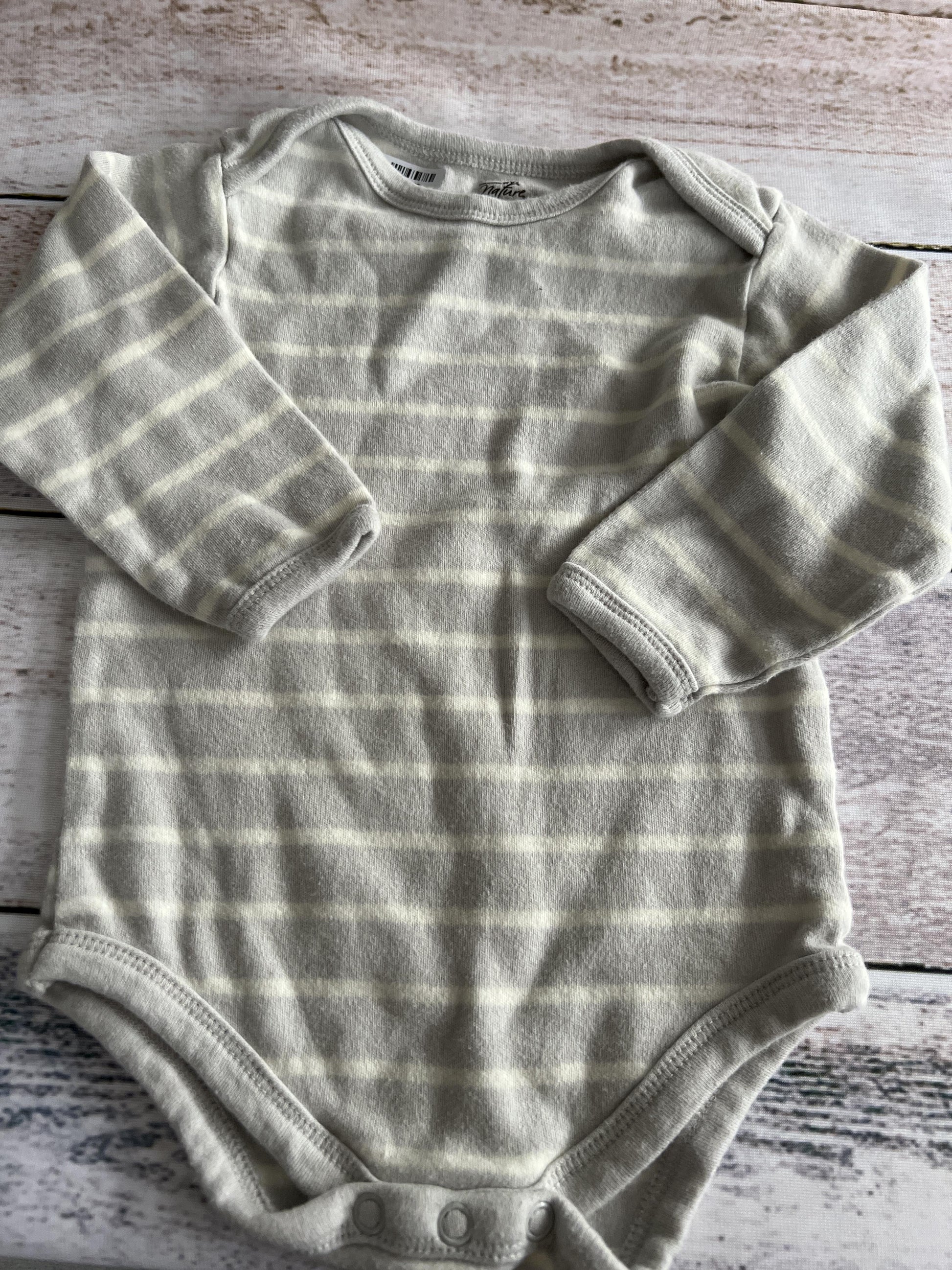 Touched by Nature Unisex Grey | White | Stripe Onesie Size: 6-9 months Grey | White | Stripe