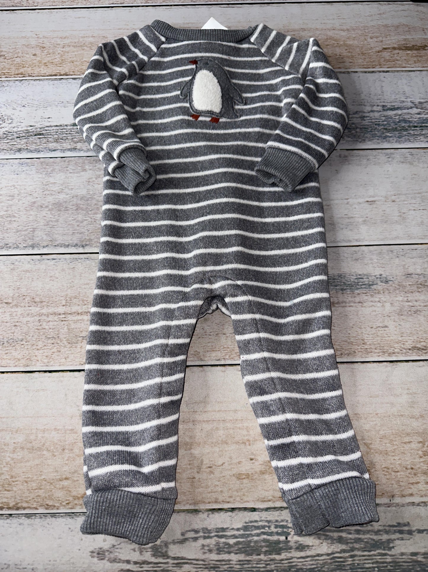 Carters Boys Grey | White | Stripe Long Sleeve Outfit Size: 12 months Grey | White | Stripe