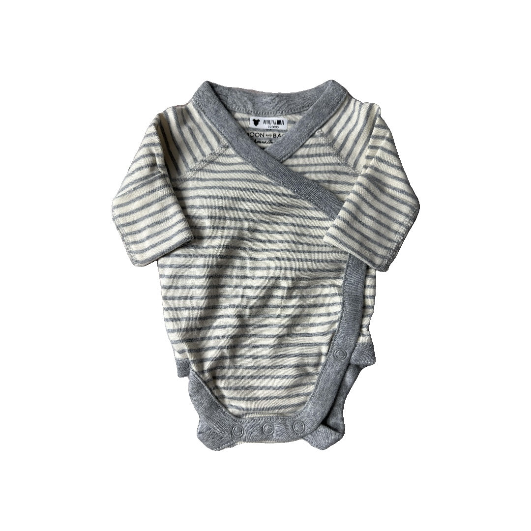 Moon and back Unisex Grey | White | Stripe Onesie Size: Preemie Grey | White | Stripe
