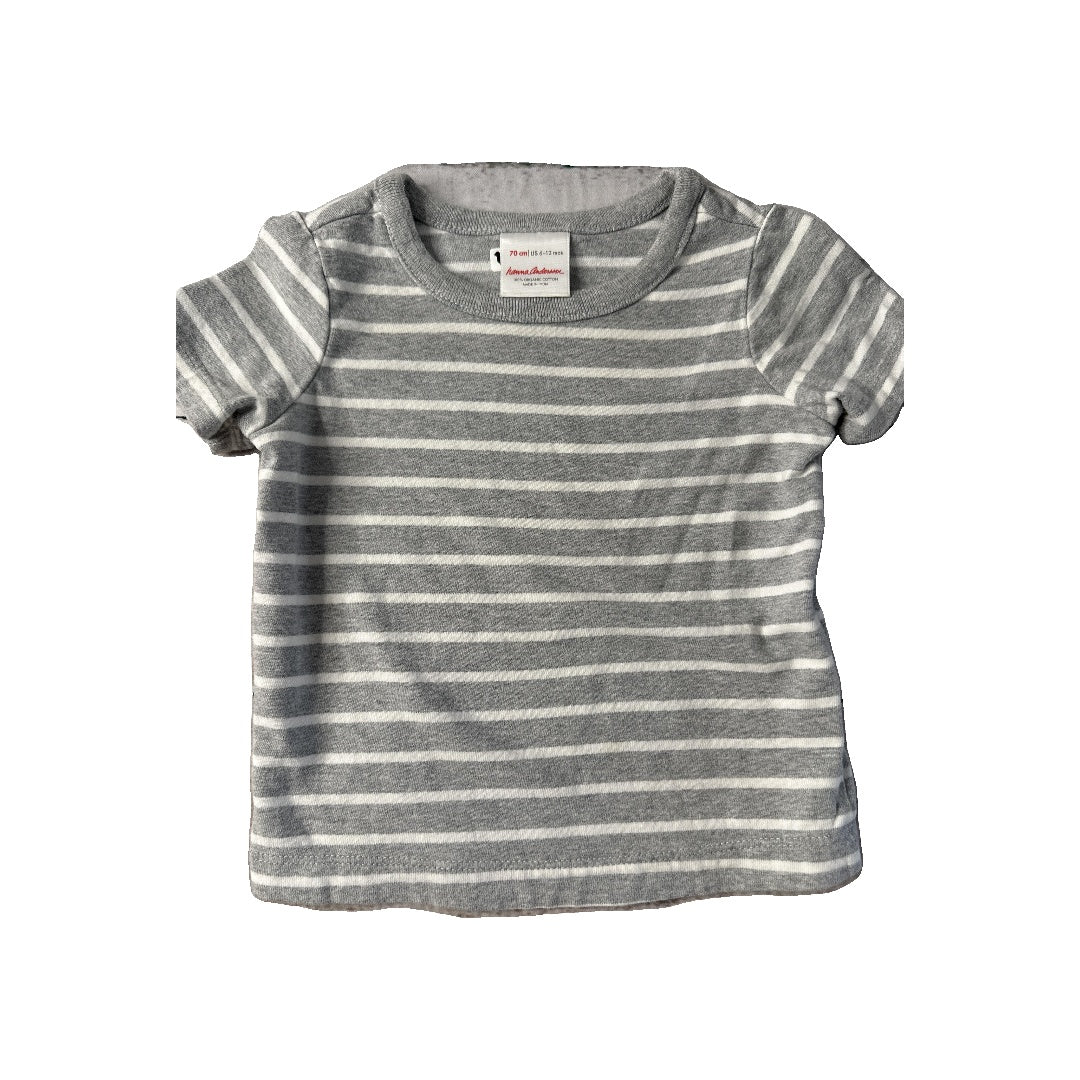 Hanna Andersson Boys Grey | White | Striped T-Shirt Size: 6-12 months Grey | White | Striped