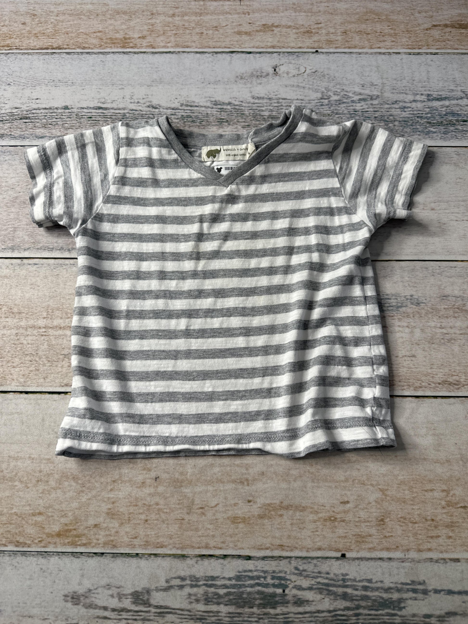 Monica + Andy Boys Grey | White | Striped T-Shirt Size: 18-24 months Grey | White | Striped