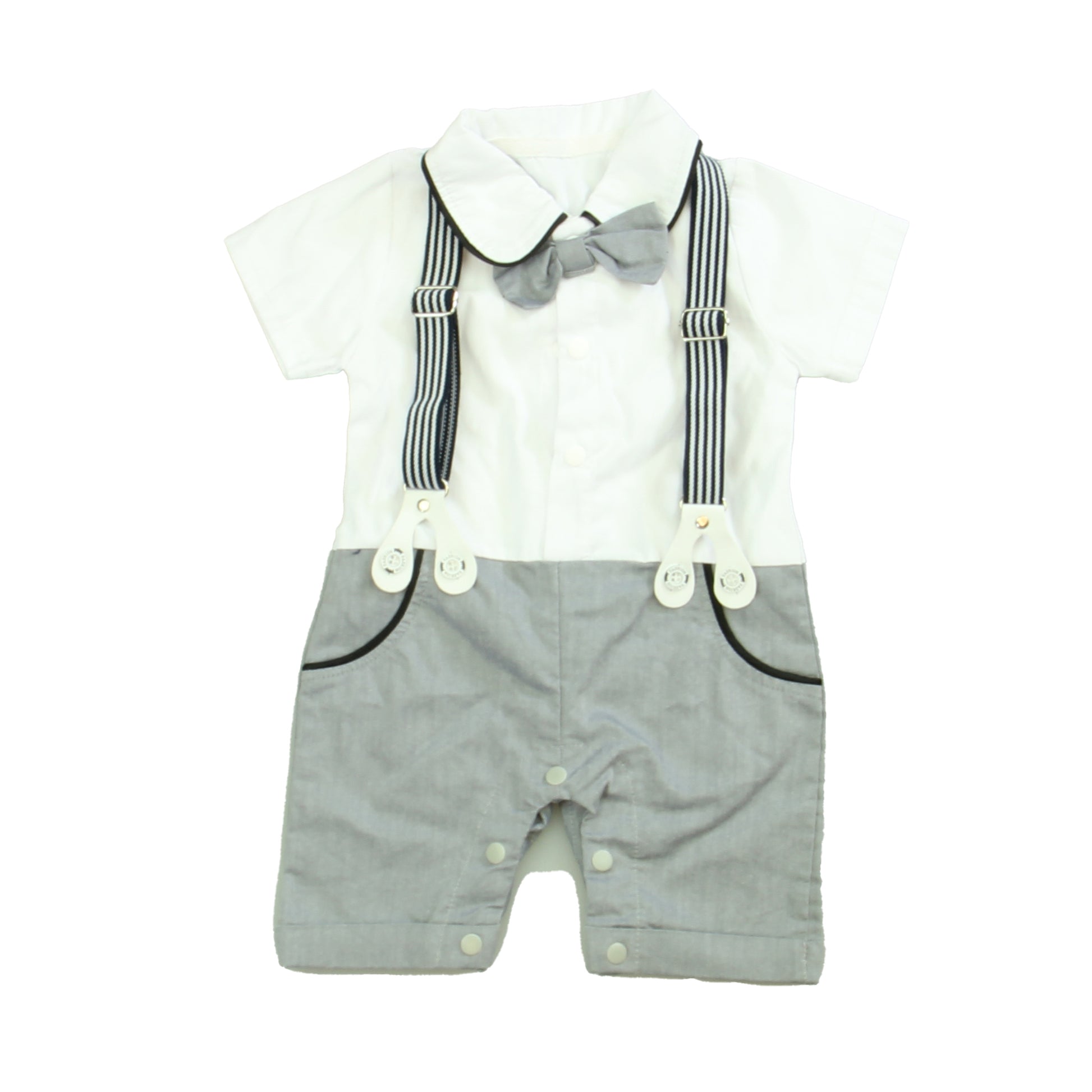 Unknown Brand Boys Grey | White Romper Size: 6 Months Grey | White