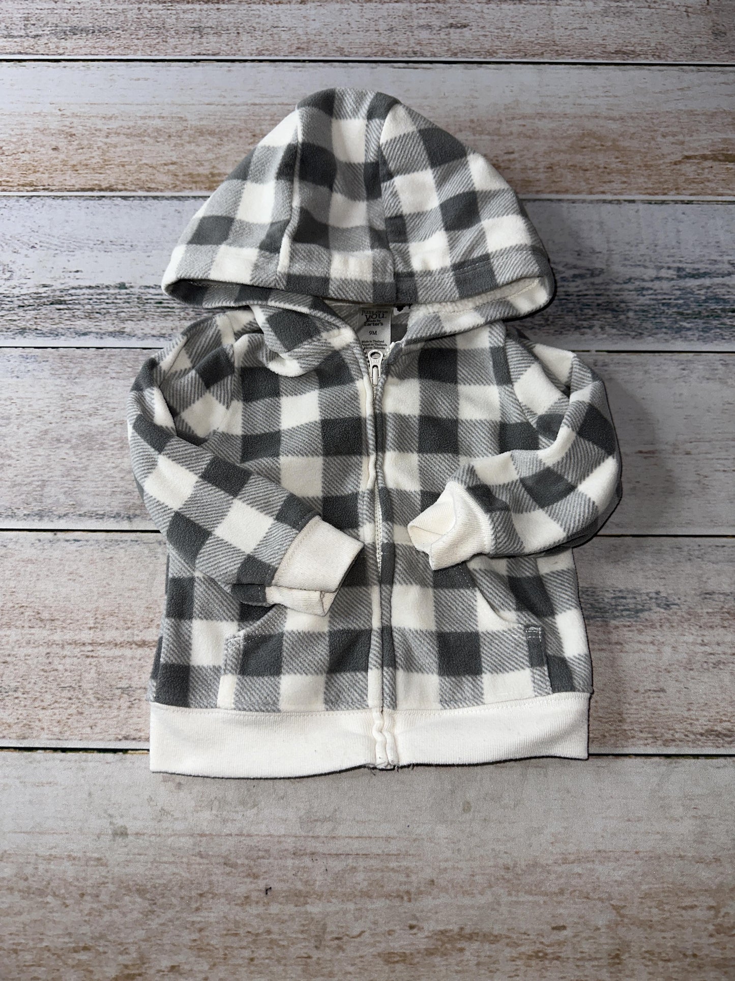 Carters Unisex Grey | White Hoodie Size: 9 months Grey | White