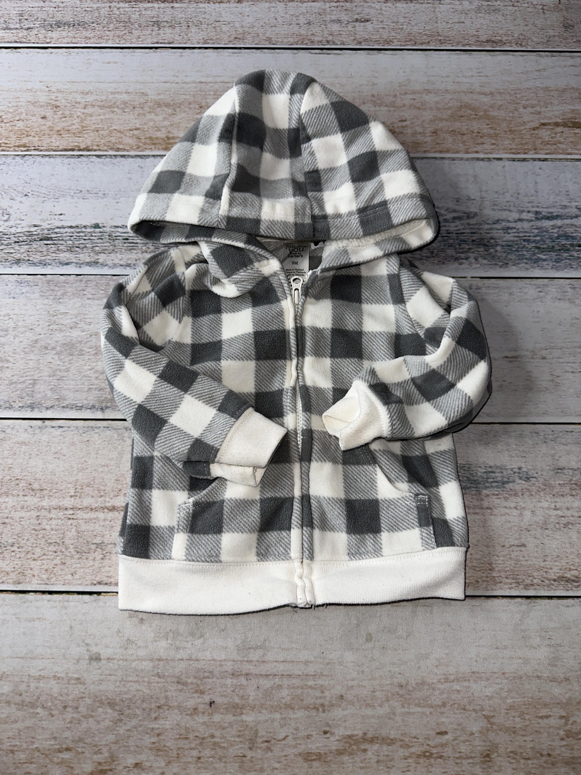 Carters Unisex Grey | White Hoodie Size: 9 months Grey | White