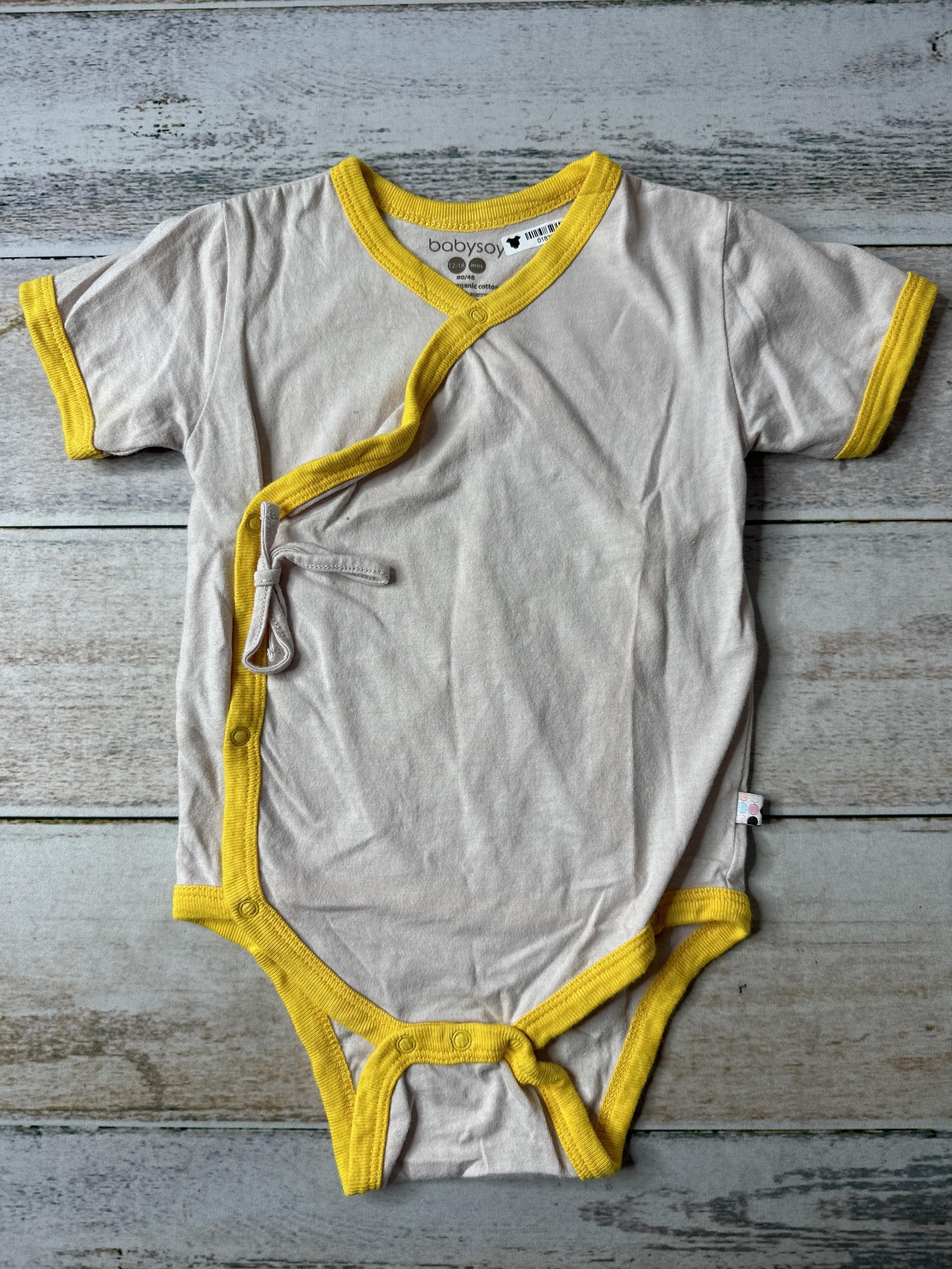 Babysoy Unisex Grey | Yellow Onesie Size: 12-18 months Grey | Yellow