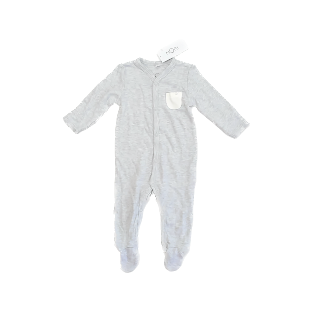 Mori Unisex Grey 1-piece footed Pajamas Size: 0-3 Months Grey