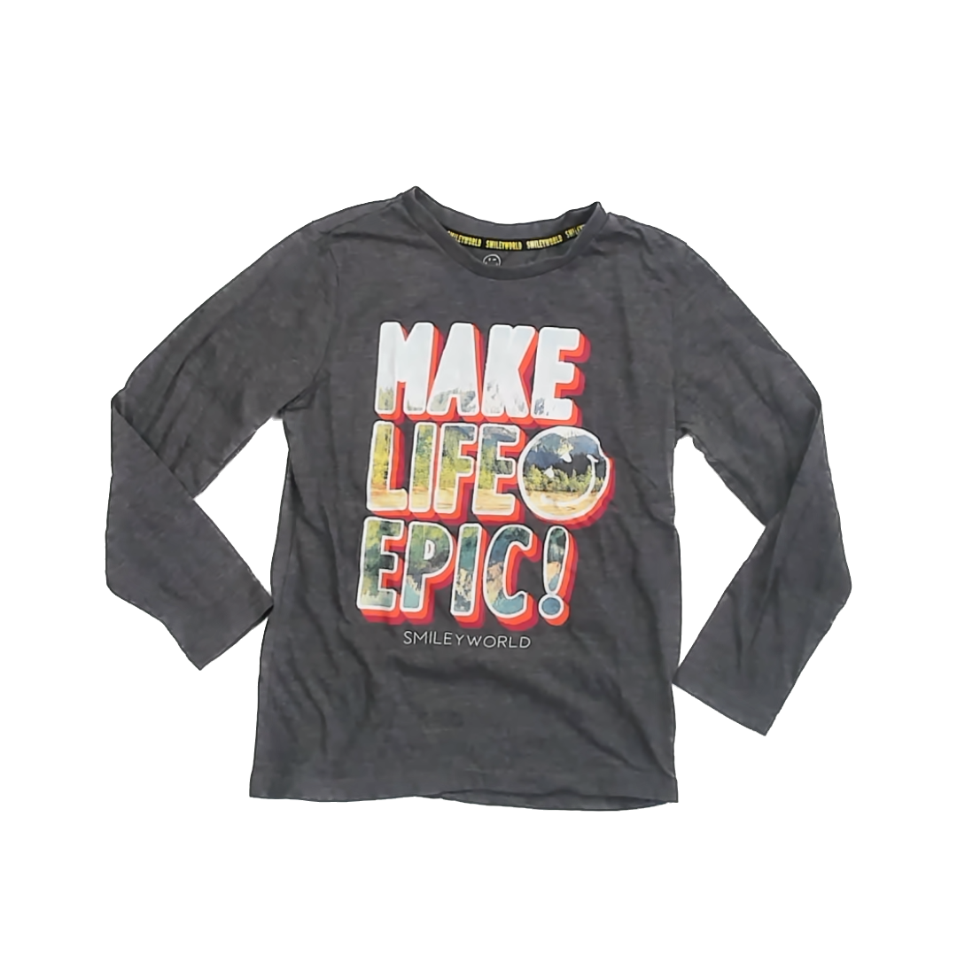 Smiley World Boys Grey Long Sleeve T-Shirt Size: 10-12 Years Grey