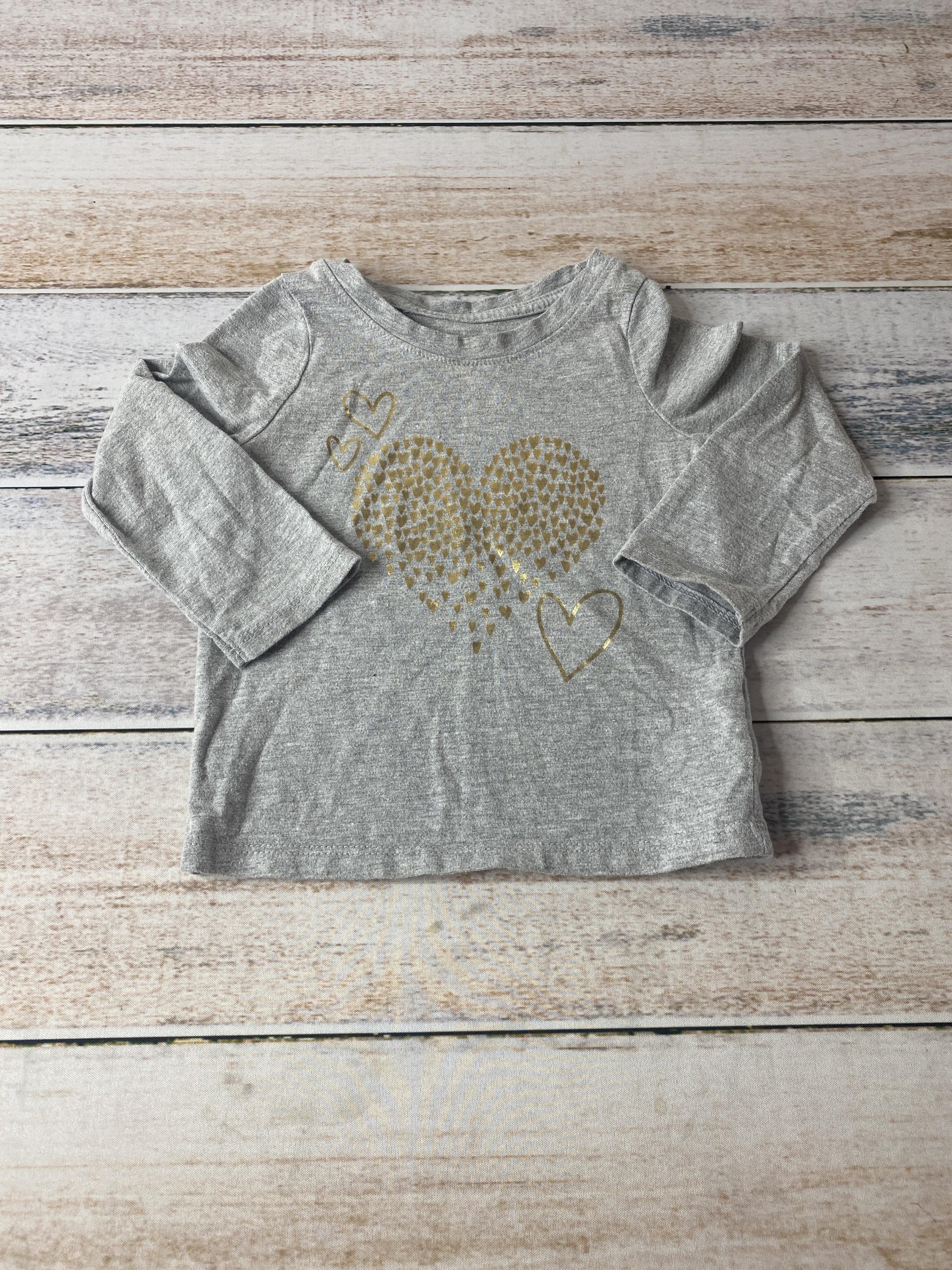 Cat & Jack Girls Hearts | Grey Long Sleeve T-Shirt Size: 12M Hearts | Grey