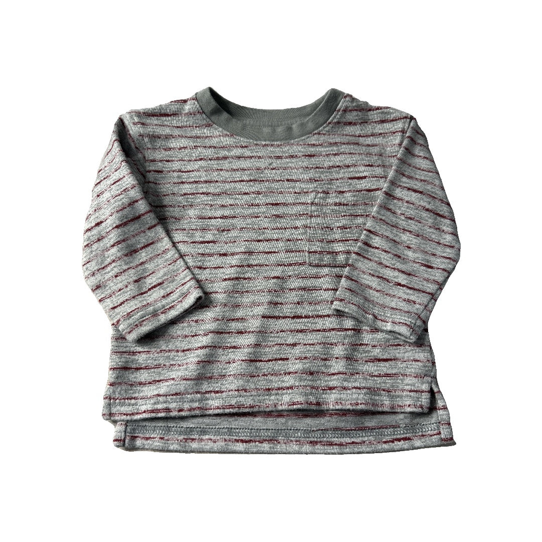 Cat & Jack Boys Heather | Grey | Burgundy | Stripe Long Sleeve Shirt Size: 12 months Heather | Grey | Burgundy | Stripe