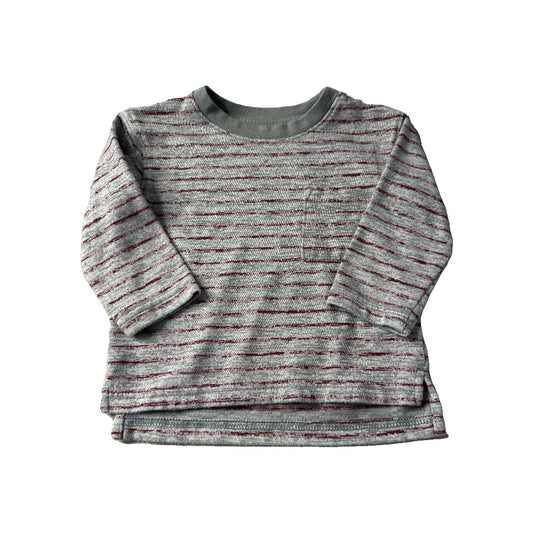 Cat & Jack Boys Heather | Grey | Burgundy | Stripe Long Sleeve Shirt Size: 12 months Heather | Grey | Burgundy | Stripe