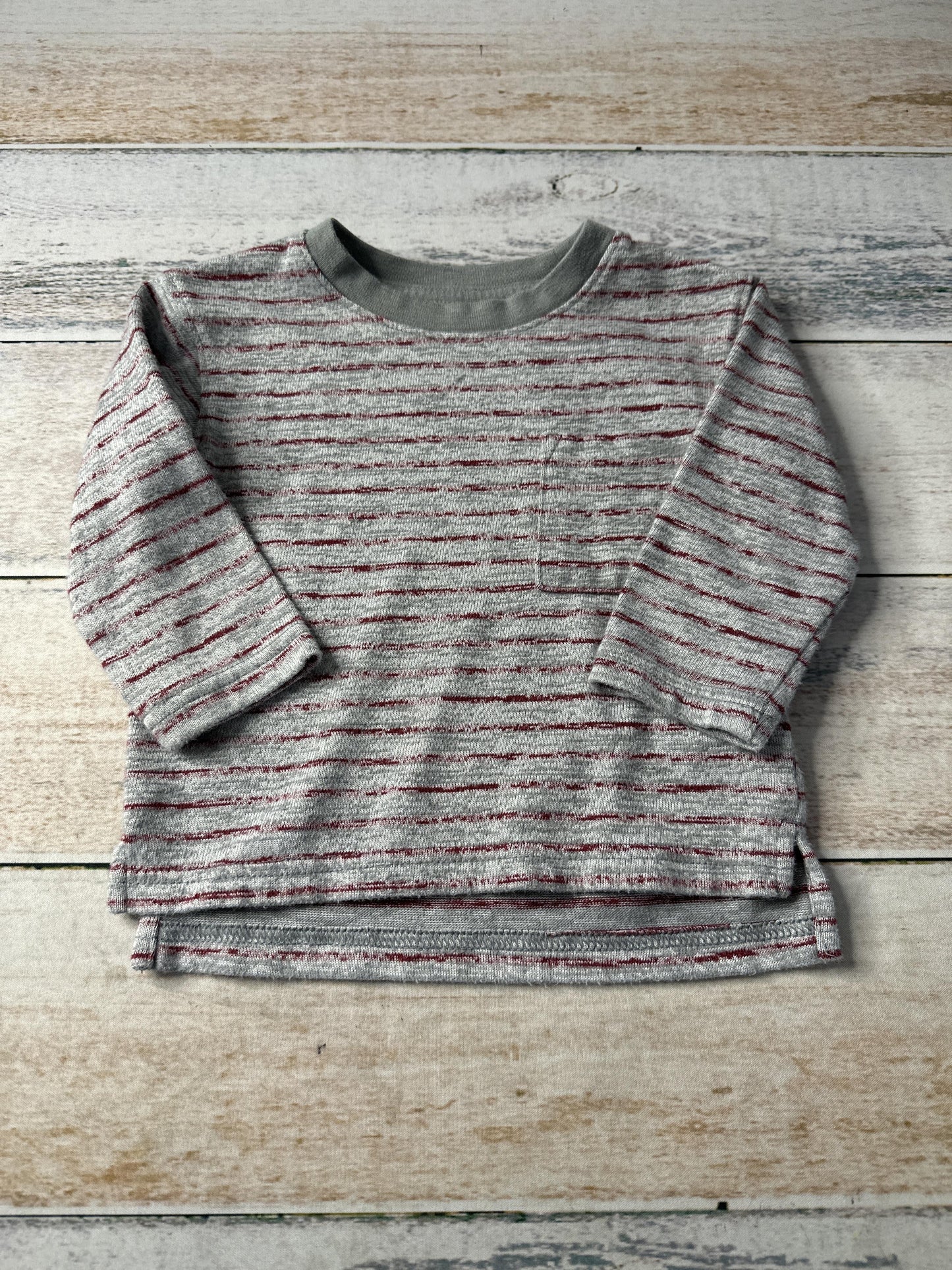 Cat & Jack Boys Heather | Grey | Burgundy | Stripe Long Sleeve Shirt Size: 12 months Heather | Grey | Burgundy | Stripe