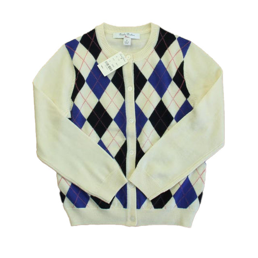 Brooks Brothers Girls Ivory Argyle Cardigan Size: 6-7 Years