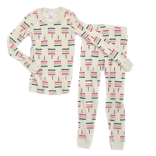 Hanna Andersson Unisex Ivory Birthday Cakes 2-piece Pajamas Size: 5T Ivory Birthday Cakes