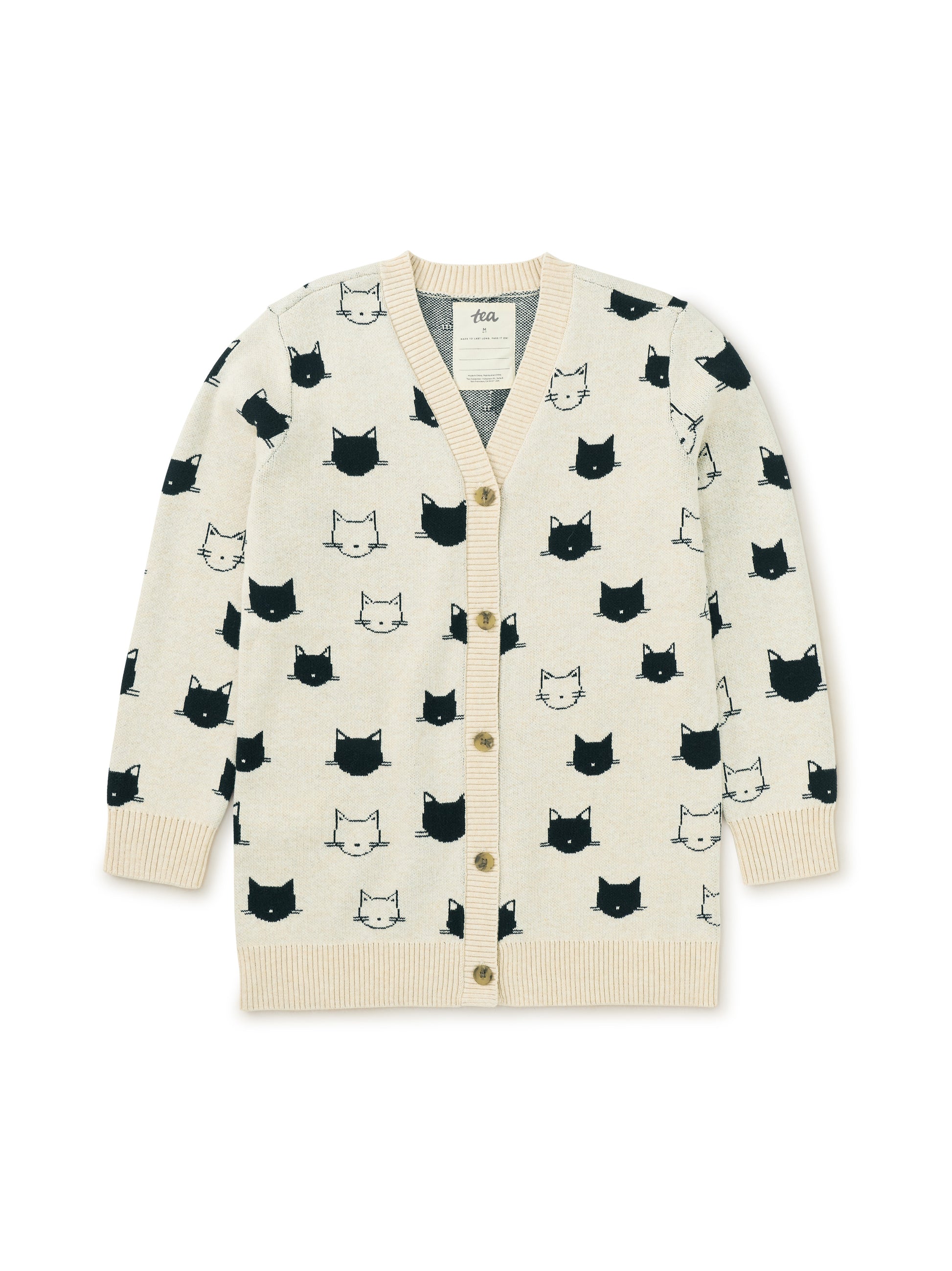 Tea Collection Girls Ivory | Black Cat Cardigan Size: 4-5T Ivory | Black Cat