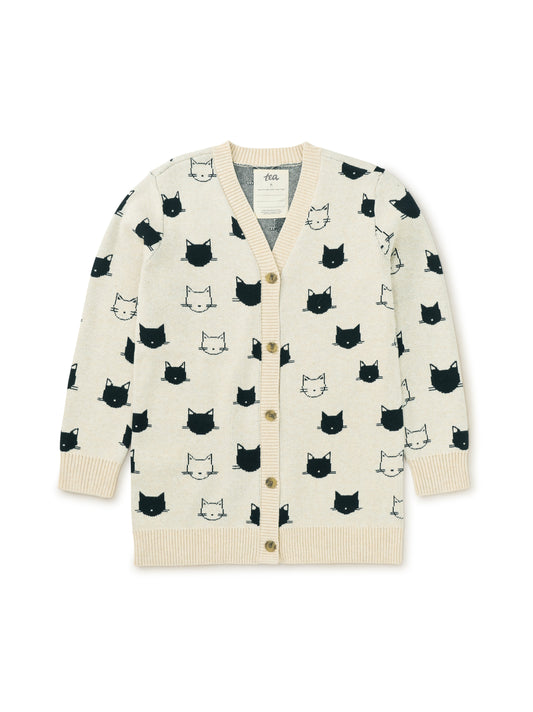 Tea Collection Girls Ivory | Black Cat Cardigan Size: 4-5T Ivory | Black Cat